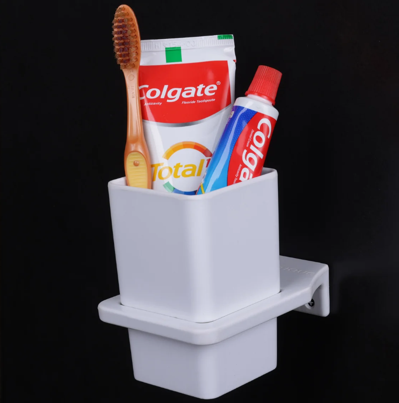 Semi Ceramic Tooth Brush Holder NX-502 | Wall Mounted Bathroom Toothbrush & Toothpaste Holder | Modern Bathroom Organizer