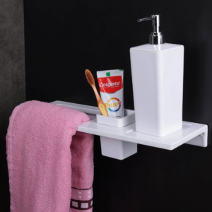 Semi Ceramic 3 In 1 Sink Rack NX-503 | Wall Mounted Bathroom Sink Organizer with Towel Holder & Storage Shelf | Modern Bathroom AccessorySemi Ceramic 3 In 1 Sink Rack NX-503 | Wall Mounted Bathroom Sink Organizer with Towel Holder & Storage Shelf | Modern Bathroom Accessory