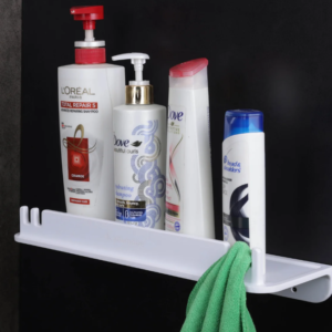 Semi Ceramic Shower Rack NX-512 | Wall Mounted Bathroom Storage Shelf with Drain Hole & Towel Holder | 15.43 Inch