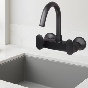 ASIATIQUE ORIENT BRUSH BLACK SERIES – SINK MIXER WITH SWIVEL ‘J’ SPOUT WALL MOUNTED (OB-013 M)