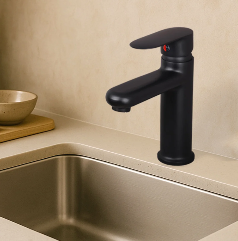 S/L BASIN MIXER WITH BRAIDED HOSES – ORIENT BRUSH BLACK SERIES (OB-009 M)