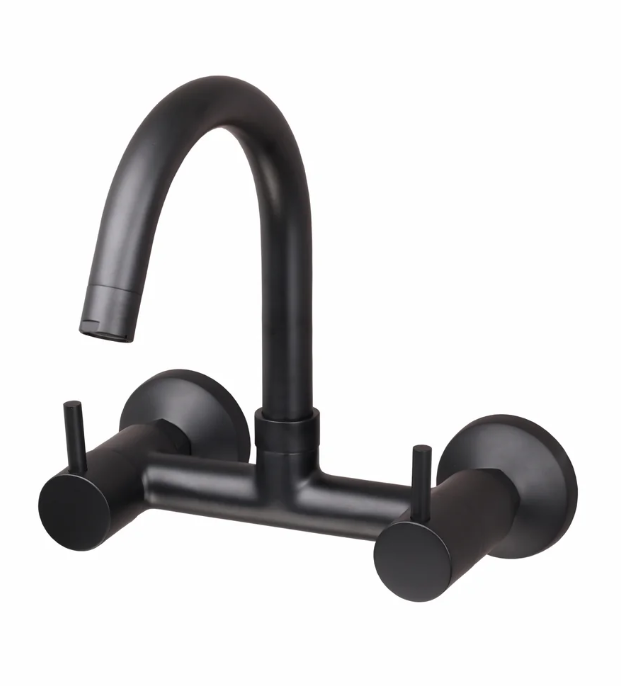 SINK MIXER WITH SWIVEL ‘J’ SPOUT WALL MOUNTED – FLORENT BRUSH BLACK SERIES (FB-013 M)