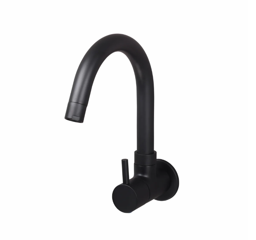 SINK COCK WITH SWIVEL ‘J’ SPOUT WALL MOUNTED WITH FLANGE – FLORENT BRUSH BLACK SERIES (FB-008 M)