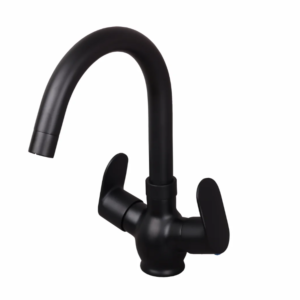 C/H BASIN MIXER WITH SWIVEL ‘J’ SPOUT – ORIENT BRUSH BLACK SERIES (OB-011 M)