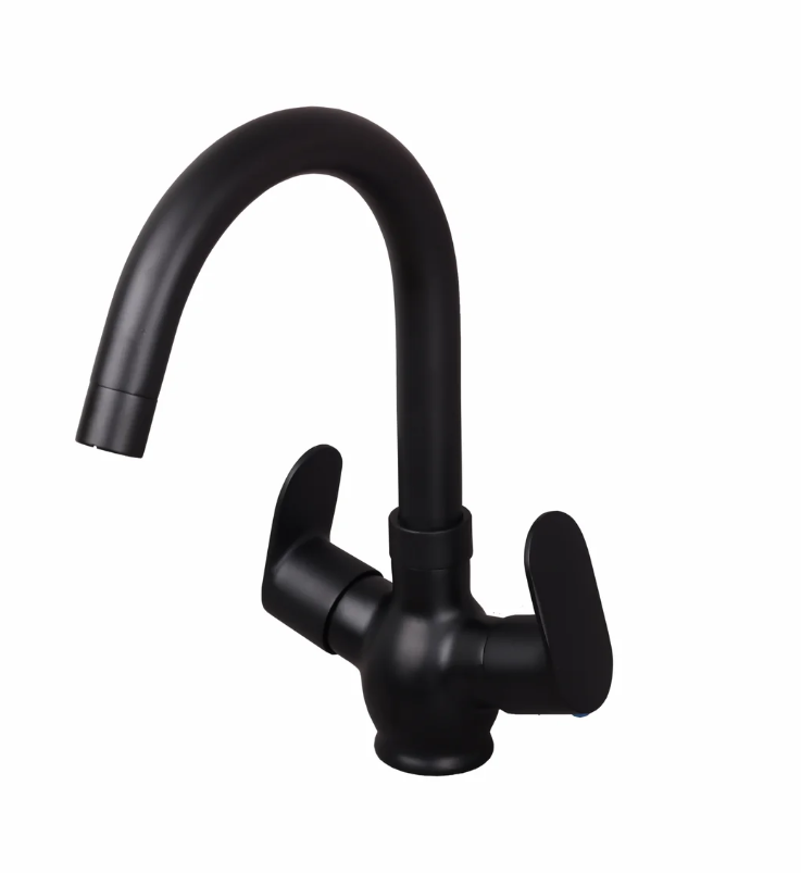 C/H BASIN MIXER WITH SWIVEL ‘J’ SPOUT – ORIENT BRUSH BLACK SERIES (OB-011 M)