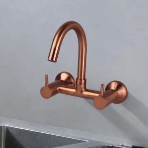 SINK MIXER WITH SWIVEL ‘J’ SPOUT WALL MOUNTED – FLORENT BRUSH ROSE GOLD SERIES (FRG-013 M)
