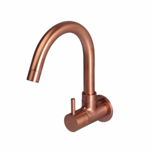 SINK COCK WITH SWIVEL ‘J’ SPOUT WALL MOUNTED WITH FLANGE – FLORENT BRUSH ROSE GOLD SERIES (FRG-008 M)
