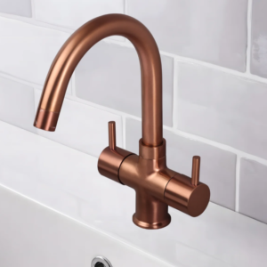 C/H BASIN MIXER WITH SWIVEL ‘J’ SPOUT – FLORENT BRUSH ROSE GOLD SERIES (FRG-011 M)