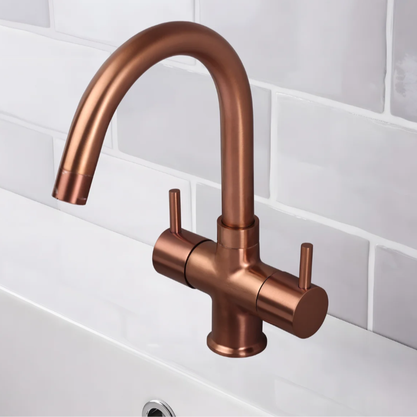 C/H BASIN MIXER WITH SWIVEL ‘J’ SPOUT – FLORENT BRUSH ROSE GOLD SERIES (FRG-011 M)