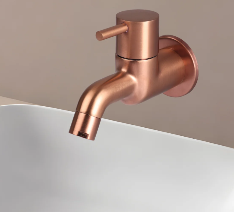 BIB COCK LONG BODY WITH WALL FLANGE – FLORENT BRUSH ROSE GOLD SERIES (FRG-004 M)
