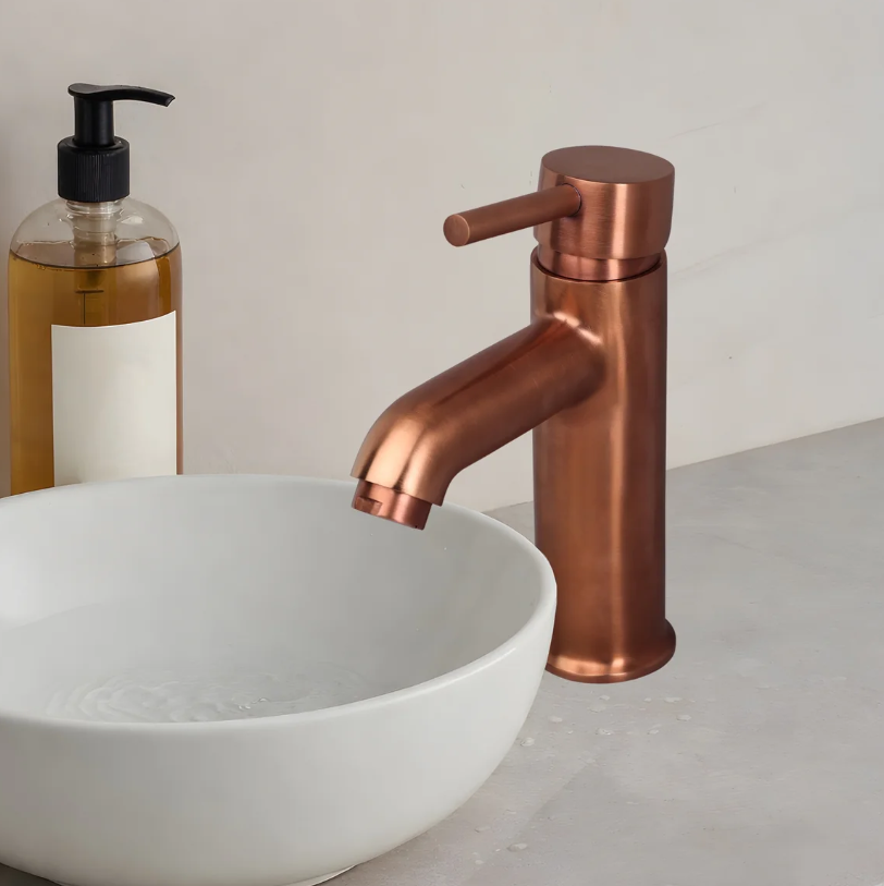 S/L BASIN MIXER WITH BRAIDED HOSES – FLORENT BRUSH ROSE GOLD SERIES (FRG-009 M)