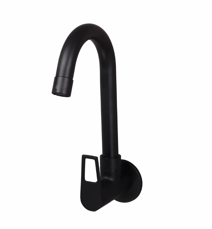 SINK COCK WITH SWIVEL ‘J’ SPOUT WALL MOUNTED WITH FLANGE – BRONZE BRUSH BLACK SERIES (BB-008 M)