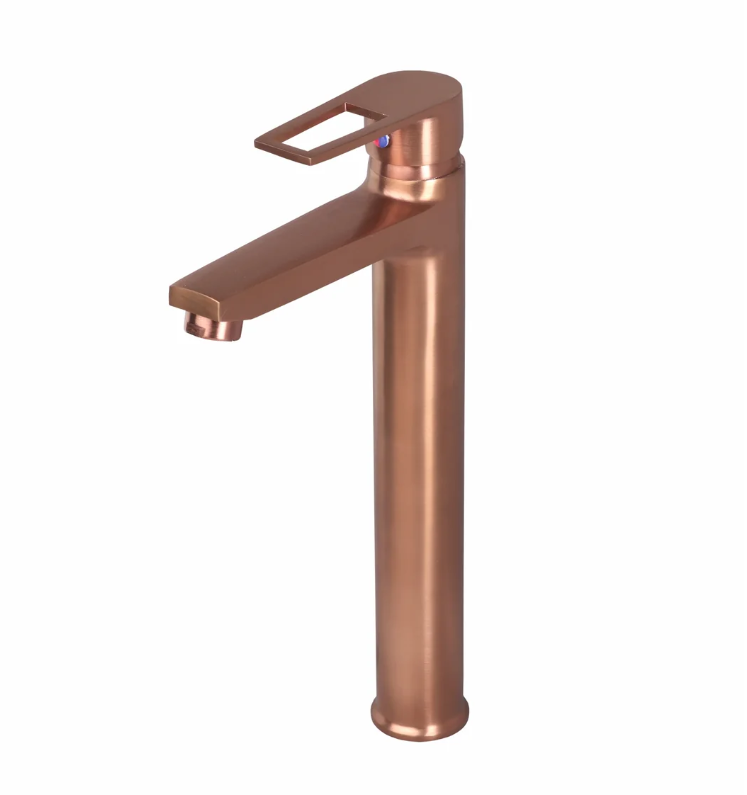 S/L BASIN MIXER WITH EXTENDED BODY & BRAIDED HOSES – BRONZE BRUSH ROSE GOLD SERIES (BRG-009EX M)