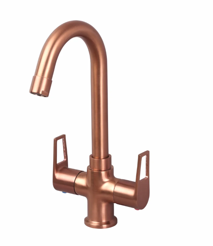 C/H BASIN MIXER WITH SWIVEL ‘J’ SPOUT – BRONZE BRUSH ROSE GOLD SERIES (BRG-011 M)